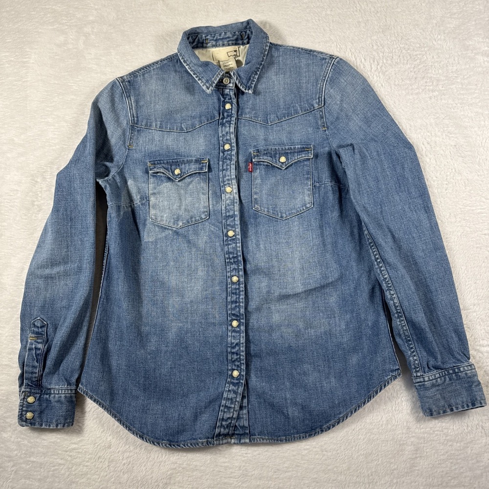 Levi's Juniors Women's XS Denim‎ Pearl Snap Western Shirt Very Small, See Photos